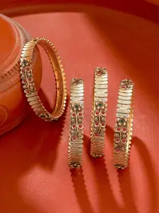 Yellow Chimes Women Set Of 4 Gold-Plated Stone Studded Bangles