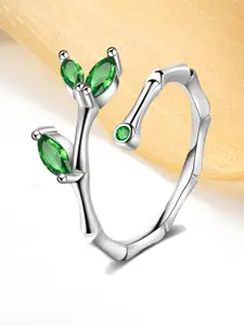 Yellow Chimes Silver-Plated Adjustable Crystal Women Finger Ring