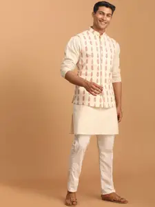 VASTRAMAY Men Regular Pure Cotton Kurta & Pyjamas With Nehru Jacket