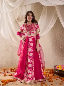 pspeaches Girls Printed Ready to Wear Lehenga & Blouse With Dupatta