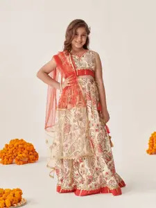 pspeaches Girls Printed Ready to Wear Lehenga & Blouse With Dupatta