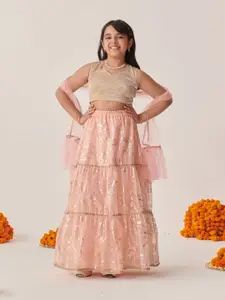 pspeaches Girls Printed Ready to Wear Lehenga & Blouse With Dupatta
