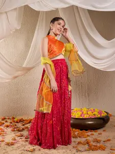 pspeaches Girls Bandhani Printed Ready to Wear Lehenga Choli With Dupatta