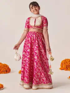 pspeaches Girls Printed Ready to Wear Lehenga & Blouse With Dupatta