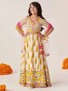 pspeaches Girls Printed Ready to Wear Lehenga & Blouse With Dupatta