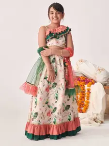 pspeaches Girls Printed Thread Work Ready to Wear Lehenga Choli With Dupatta