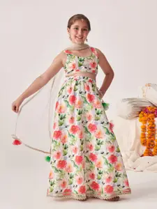 pspeaches Girls Printed Ready to Wear Lehenga & Blouse With Dupatta
