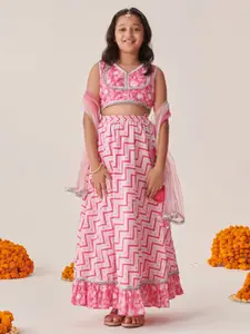 pspeaches Girls Printed Ready to Wear Lehenga & Blouse With Dupatta