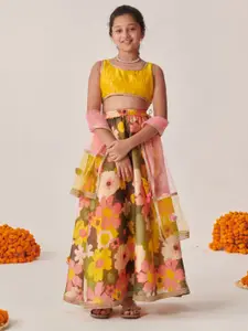 pspeaches Girls Floral Printed Ready to Wear Lehenga & Blouse With Dupatta