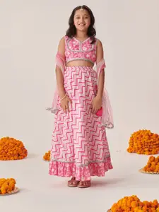 pspeaches Girls Printed Ready to Wear Lehenga & Blouse With Dupatta