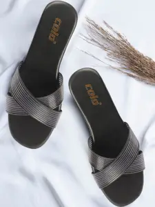 Colo Women Striped Open Toe Flats