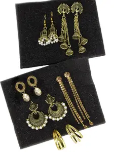 PRIVIU Women Set Of 6 Gold-Plated Circular Drop Earrings 7.5g Each