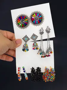 PRIVIU Women Set Of 6 Silver-Plated Circular Drop Earrings 7.5g