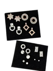 PRIVIU Geometric Studs Set Of 8 Silver & Rose Gold  Earrings For Women