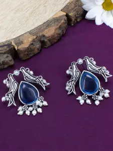 PRIVIU Women Teardrop Silver-Plated Shaped Studs Earrings 13g