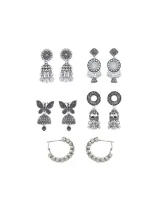 PRIVIU Dome Shaped Studs Set Of 5 Silver Earrings For Women