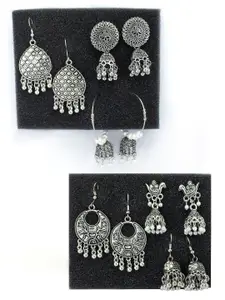 PRIVIU Women Set Of 6 Silver-Plated Teardrop Shaped Drop Earrings 7.5g