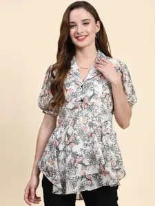 TOOCHKI Floral Printed Cuban Collar Synthetic Georgette Top