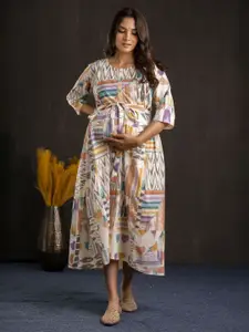Nayo Print Maternity Empire Midi Dress