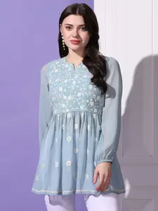 FASHION DREAM Floral Printed Round Notched Neck Top