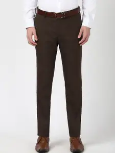 Peter England Men Textured Slim Fit Trousers