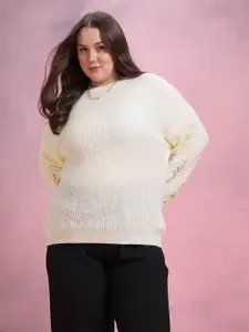 DressBerry Curve Plus Size Floral Embroidered Acrylic Pullover