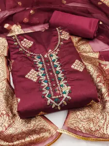 KIMISHA Floral Woven Design Beads and Stones Unstitched Dress Material