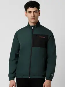 Van Heusen Sport Men Green Print Casual Colourblocked Sporty Jacket