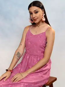 Vishudh Floral Print Fit & Flare Midi Dress