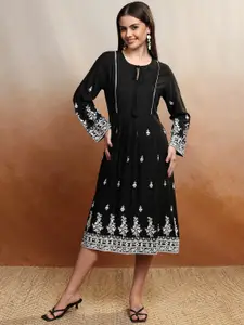 Vishudh Ethnic Motifs Embroidered A-Line Midi Dress