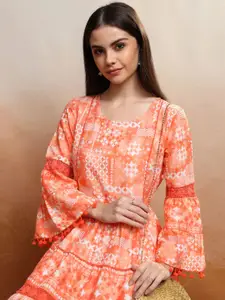 Vishudh Print Bell Sleeve A-Line Dress