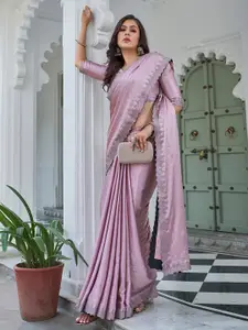 Satrani Embellished Beads and Stones Satin Saree
