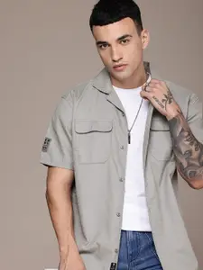 The Roadster Life Co. Pure Cotton Textured Opaque Cuban Collar Relaxed Fit Casual Shirt