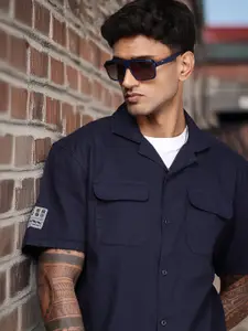 The Roadster Life Co. Relaxed Fit Textured Cuban Collar Pure Cotton Casual Shirt