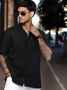 The Roadster Life Co. Relaxed Fit Textured Cuban Collar Pure Cotton Casual Shirt