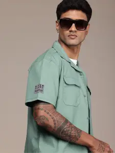 The Roadster Life Co. Relaxed Fit Textured Cuban Collar Pure Cotton Casual Shirt