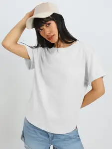 JUNEBERRY Women Drop-Shoulder Sleeves Pure Cotton Oversized Tshirt