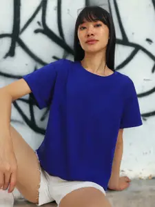 JUNEBERRY Women Drop-Shoulder Sleeves Pure Cotton Oversized Tshirt