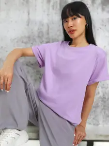 JUNEBERRY Women Drop-Shoulder Sleeves Pure Cotton Oversized Tshirt