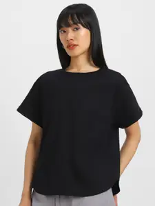 JUNEBERRY Women Drop-Shoulder Sleeves Pure Cotton Oversized Tshirt