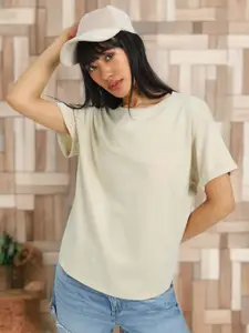 JUNEBERRY Women Drop-Shoulder Sleeves Pure Cotton Oversized Tshirt