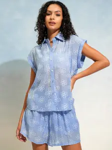 Tokyo Talkies Floral Printed Shirt With Shorts Co-Ords
