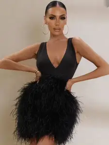 bebe A Line Fur Detail Dress