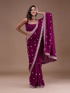 Trendmalls Floral Embroidered Satin Saree