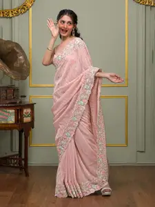 Trendmalls Floral Sequinned Pure Georgette Heavy Work Saree