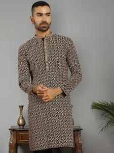 Jompers Men Geometric Printed Thread Work Pathani Kurta