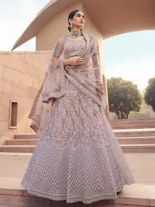 ODETTE Embroidered Thread Work Semi-Stitched Lehenga & Unstitched Blouse With Dupatta