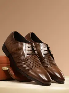 House of Pataudi Men Perforated Detailing Formal Derbys