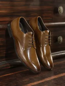 House of Pataudi Men Textured Detail Formal Derbys