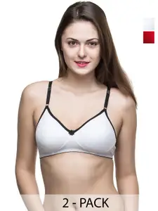Docare Pack Of 2 Full Coverage Non Padded Non-Wired Cotton T-shirt Bra-All Day Comfort